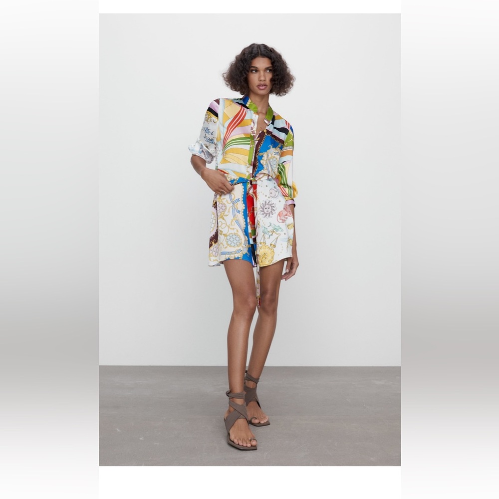 Beautiful short dress. Colorful dress, silk  dress, long sleeve dress.
